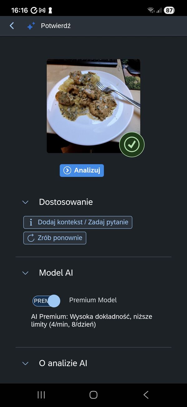 Robienie zdjęcia jedzenia do analizy AI