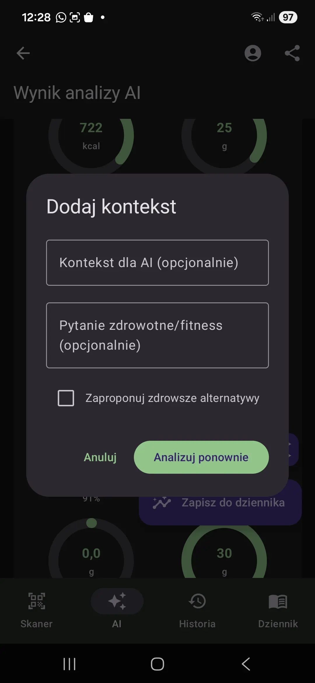 Dodawanie kontekstu do analizy AI w aplikacji Oko na skład