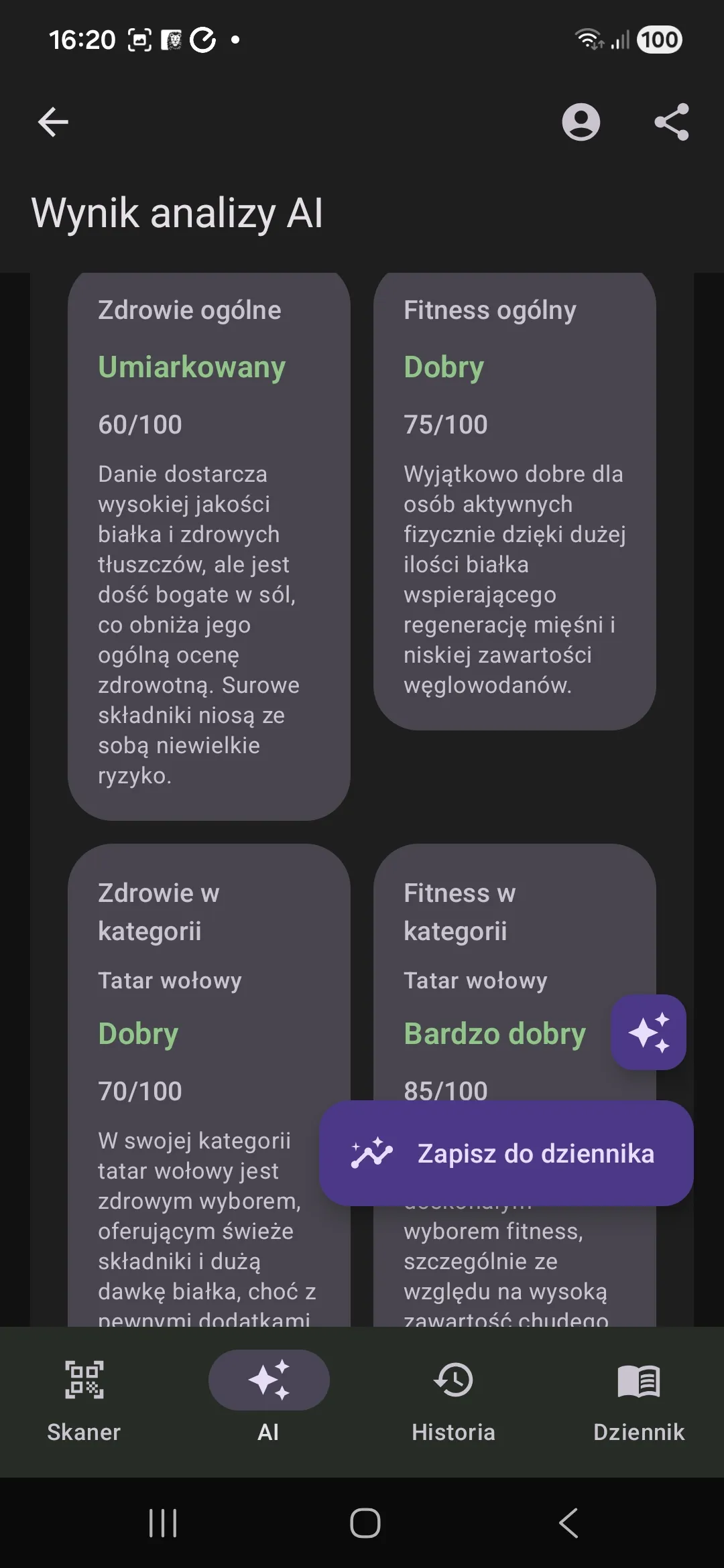 Oceny zdrowia i fitness z analizy AI