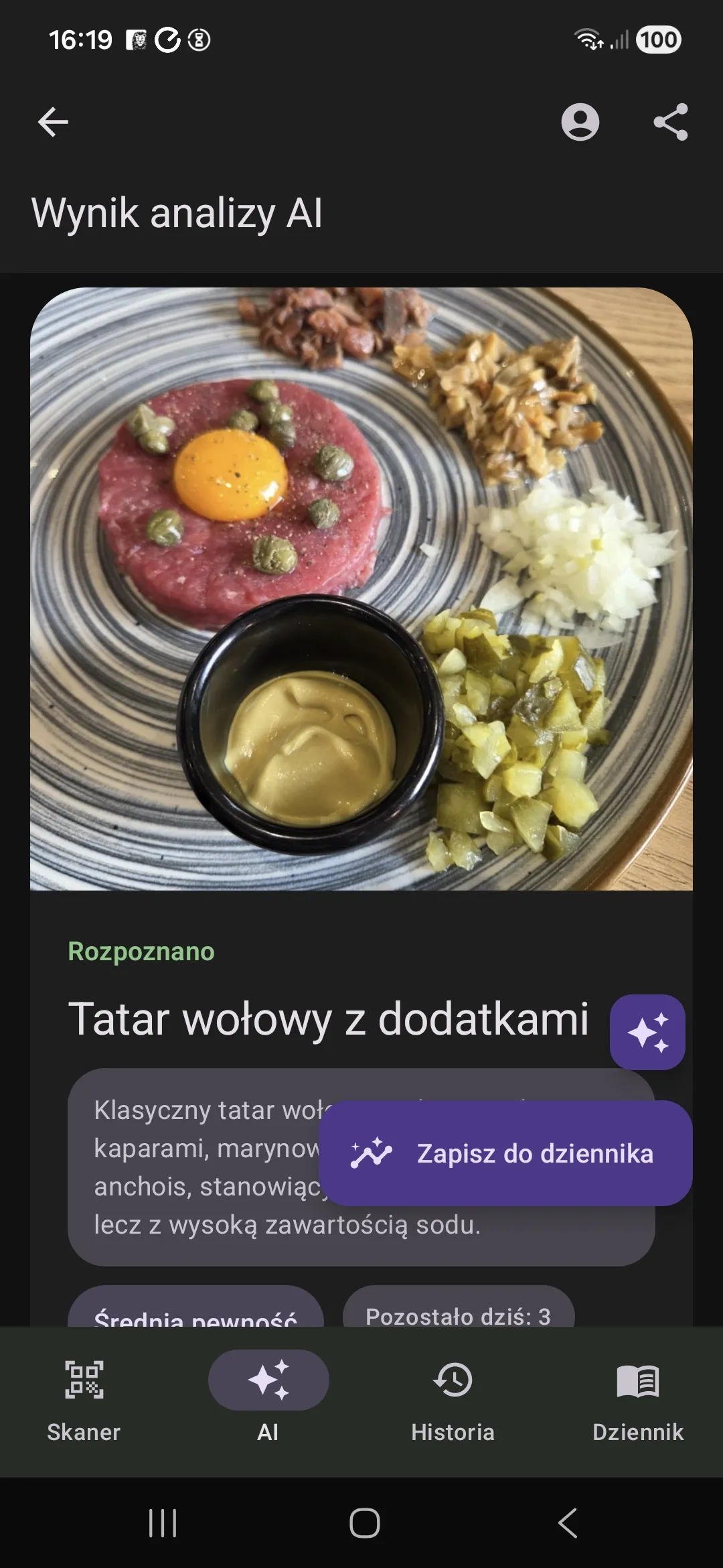 Natywny ekran Android z analizą produktu