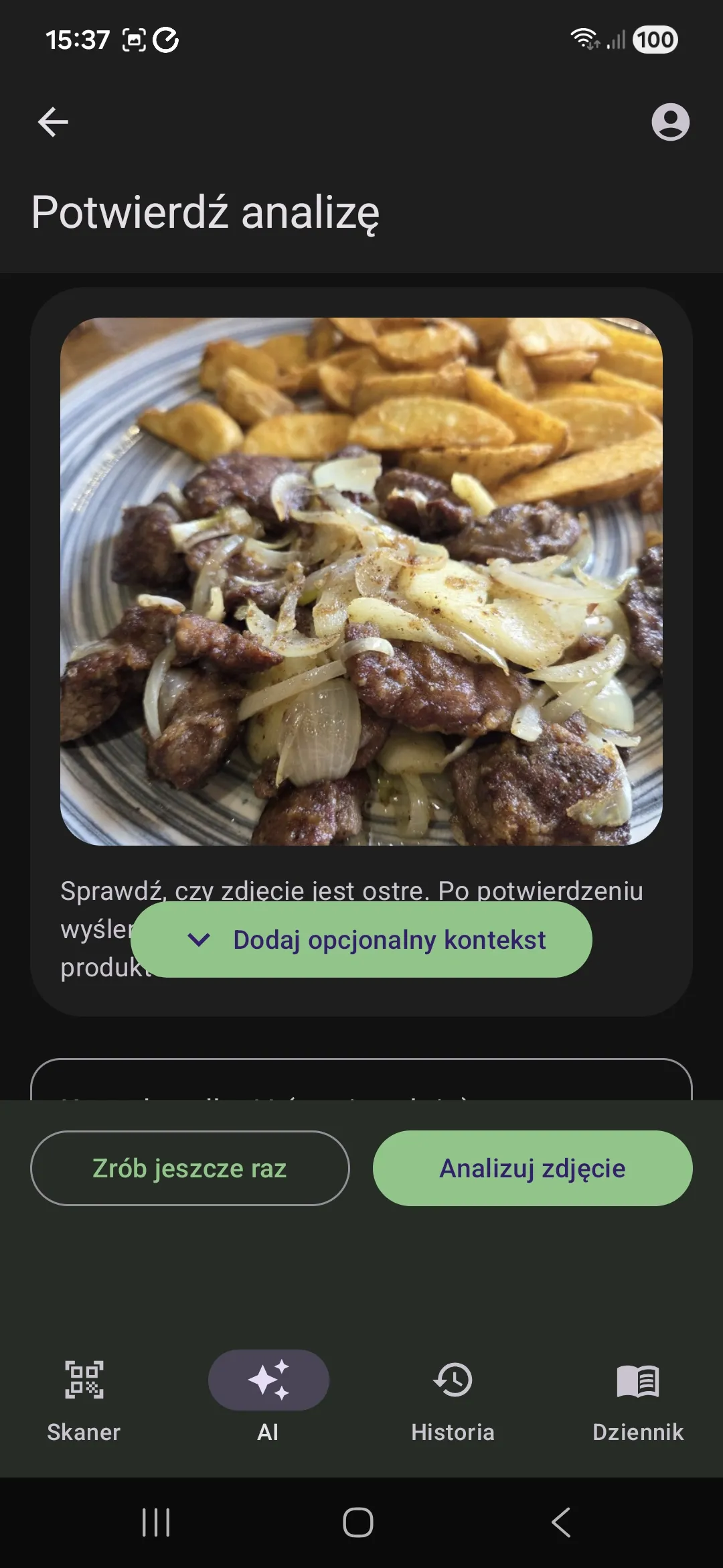 Natywny ekran Android podczas skanowania kodu kreskowego produktu w sklepie